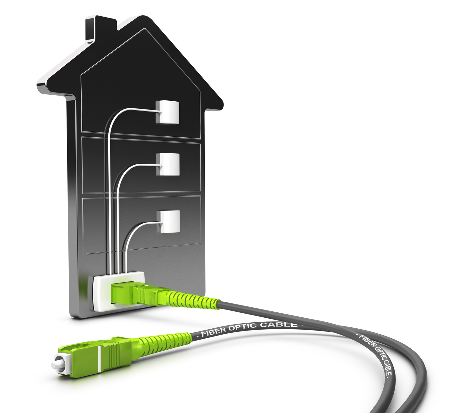 3D illustration of a FTTB network for high broadband access over white background, Fiber to the buiding concept.